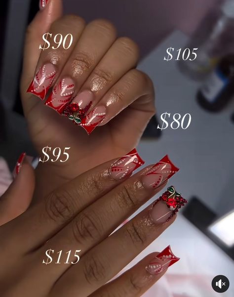 90s Red Nails Acrylic, Old School Acrylic Nail Designs, 90s Nails Designs, Old School Nail Designs 90s, Red 90s Nails, 90s Nail Art, Curls Aesthetic, 90s Nails, Acrylic Nail Set