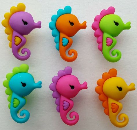 Seahorse Crafts, Baby Seahorse, Clay Critters, Up Craft, Polymer Project, Craft Buttons, Reindeer Craft, Ocean Fish, Nautical Dress