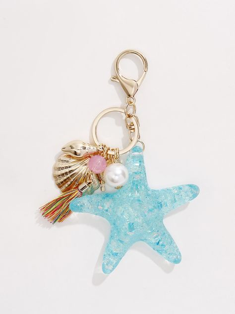 Starfish Colors, Starfish Keychain, Shell Keychain, Pom Pom Bag Charm, Mermaid Bag, Louis Vuitton Keychain, Keychain Clip, Silver Keychain, Keychain Fob