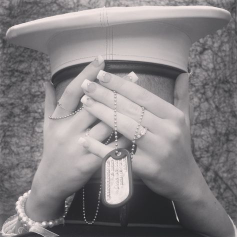 My husband is a marine and for our wedding I got this really cute idea for a picture with my ring and his dogtags❤️ Pictures With Dogs, Usmc Wedding, Marine Corps Wedding, Army Letters, Best Wedding Pictures, Dogs Heart, Marine Girlfriend, Army Wedding, Ring Pops