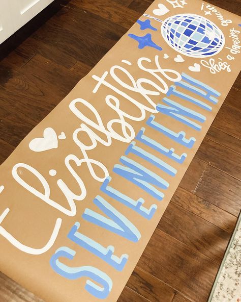 In true Mamma Mia fashion⚡️🪩💙 Mamma Mia Banner, Mama Mia Themed Birthday Party Ideas, Mamma Mia Activities, Mamma Mia Design, Diy Mamma Mia Decor, Paper Banner Ideas, Hoco Banner Ideas, Mamma Mia Beach Party, Mamma Mia Painting Ideas