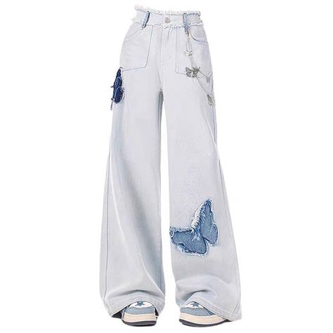 Light Blue Butterfly Aesthetic Jeans Enhance your style with our elegant Light Blue Butterfly Aesthetic Jeans. The light blue wash and butterfly embroidery add a unique touch to these jeans, perfect for a stylish and sophisticated look. Add these to your wardrobe for a touch of elegance. Size:• S: Waist: 64cm/ 25.2 in. Hips: 90cm/ 35.4 in. Length: 102cm/ 40.2 in• M: Waist: 68cm/ 26.8 in. Hips: 94cm/ 37.0 in. Length: 103cm/ 40.6 in• L: Waist: 72cm/ 28.3 in.Hips: 98cm/ 38.6 in. Length: 104cm/ 40.9 in• XL: Waist: 76cm/ 29.9 in. Hips: 102cm/ 40.2 in. Length: 105cm/ 41.3 inMaterial: Denim Aesthetic Butterfly Outfit, Cute Blue Clothes, Light Blue Butterfly Aesthetic, Aesthetic Outfits Blue, Light Blue Outfit Aesthetic, Blue Butterfly Aesthetic, Blue Clothes Aesthetic, Light Blue Wide Leg Jeans, Y2k Outfits Ideas