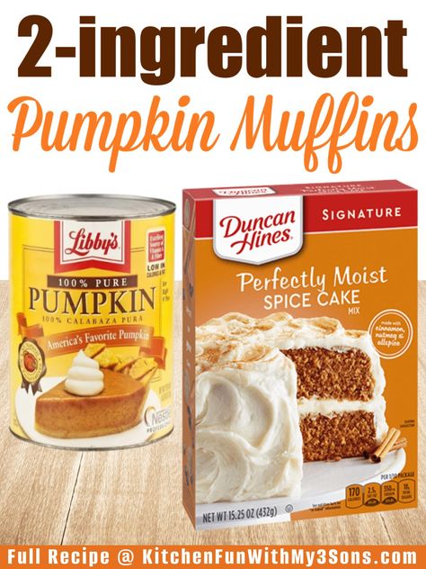 Spice Cake And Pumpkin Muffins, Two Ingredient Muffins, Recipe For Pumpkin Muffins, Pumpkin Bread Using Spice Cake, Easy Pumpkin Muffins 2 Ingredients, Pumpkin Spice Muffins Recipe, Pumpkin Muffins Easy 2 Ingredient, Easy Pumpkin Cream Cheese Muffins, Small Batch Pumpkin Muffins