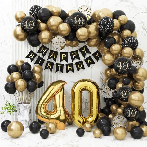 PRICES MAY VARY. 【40th Birthday Decorations】40th birthday party decorations for men include a 1 set "HAPPY BIRTHDAY" banner, 1x 32-inch 30th balloon, 5" latex balloon (Black * 15, Metallic Gold * 15), 10" latex balloon (Black * 25, Metallic Gold * 25), 12" latex balloon (Black 30 * 5, Gold Confetti Balloon * 5, Black Star Balloons * 5) , 1x balloon dot glue, 1x balloon strip. [Key points for product assembly] 1. Products from the 21st to the 90th have unified 50th template instructions. It is no 30th Bday Centerpieces For Men, Black And Gold 30th Birthday Decor, 30th Birthday Decor, 90th Birthday Party Decorations, 60th Birthday Balloons, 70th Birthday Parties Decorations, 40th Birthday Balloons, 50th Birthday Balloons, 90th Birthday Decorations