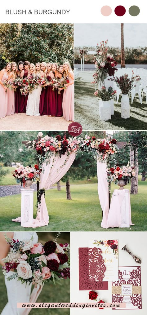 Elegant Wedding Colors, Wedding Color Schemes Spring, Blush Wedding Colors, Burgundy And Blush Wedding, Wedding Color Combinations, Wedding Color Scheme, Wedding Themes Summer, Wedding Color Combos, February Wedding