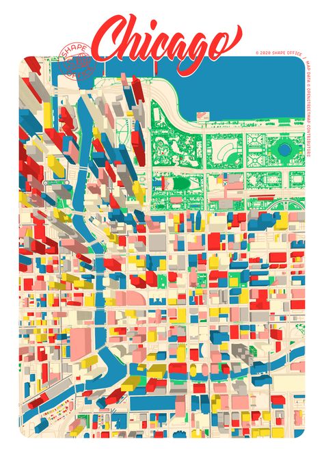 Chicago Map Poster, Chicago Graphic Design, City Graphic Design, Design Assignments, City Maps Illustration, Landmarks Around The World, Chicago Murals, Chicago Graphic, Map Of Chicago