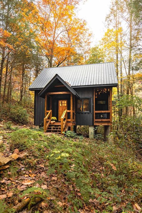 Tiny Cabin Exterior Ideas, Cute Cabins In The Woods, Remote Cabin In The Woods, Tiny Homes In The Woods, Small Cabin Woods, Small Cabins In The Woods Rustic, Small Cabin Airbnb, Small Cabin Ideas Floor Plans, Cabin Small House