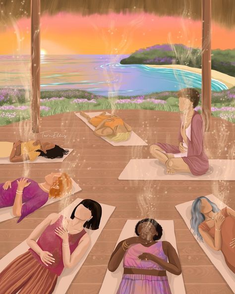 Yoga Spiritual Art, Meditation Illustration Art, Breathing Illustration, Yoga Circle, Meditation Illustration, Arte Yoga, Yoga Aesthetic, Yoga Illustration, Women's Circle