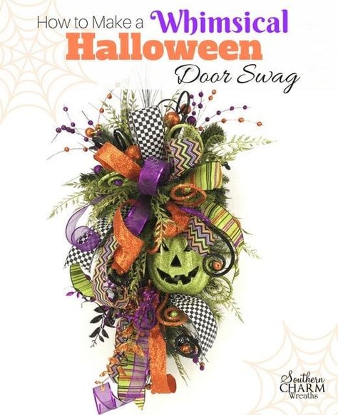 Door Swags, Swag Ideas, Fall Swags, Patriotic Bows, Swag Wreath, Door Swag, Halloween Wreaths, Whimsical Halloween, Christmas Swags