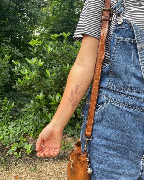 Vertical Tattoo Placement Ideas, Dainty Wheat Tattoo, Back Of Lower Arm Tattoo, Wheat Bouquet Tattoo, Fine Line Wheat Tattoo, Medium Tattoo Placement Ideas, Long Tattoo Placement, Inside Of Forearm Tattoo, Flower Tattoo Arm Placement