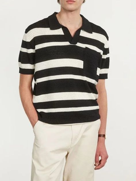 8 Men's Outfit Ideas with Stripes - Style Girlfriend Percival Menswear, Seersucker Suit Wedding, Seersucker Suit, Black Jeans Outfit, Knitted Polo, Crochet Style, Black Polo Shirt, Linen Suits, Aegean Sea