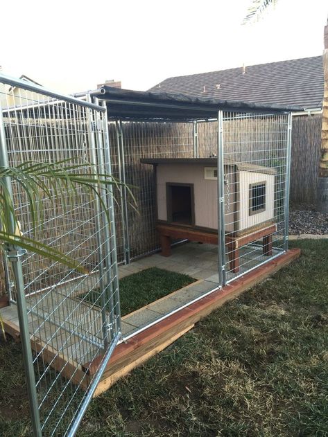 (ad) Any ideas for a chain link dog kennel? Outdoor Dog Kennel Ideas, Outdoor Dog Area, Backyard Dog Area, Dog Enclosures, Dog Kennel Ideas, Kennel Ideas Outdoor, Dog Kennel Outside, Dog Backyard, Outdoor Dog Kennel