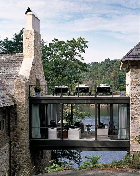 Bush Lodge, Farmhouse Architecture, Haus Am See, Body Of Water, Stone Walls, Hus Inspiration, Design Exterior, Mountain House, Style At Home