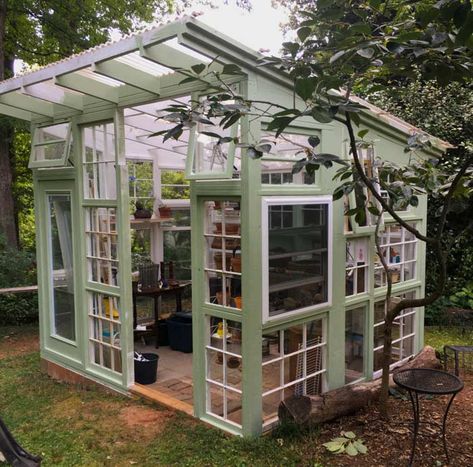 Window Greenhouse Diy How To Build, Diy Greenhouse Design, Small Wooden Greenhouse Ideas, Green House Doors Diy Greenhouse, Greenhouse Small Diy, Greenhouse With Windows Diy, Greenhouse Next To Shed, Home Green House Ideas, Diy Greenhouse Out Of Old Windows