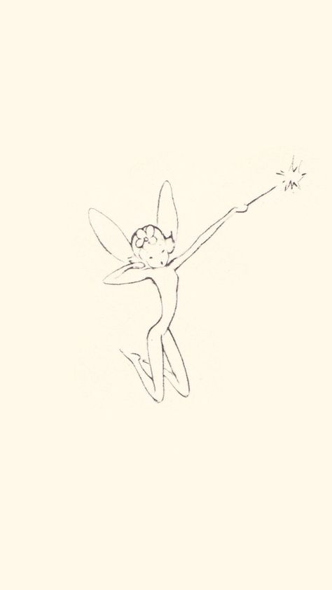 Disney Fantasia Fairies, Fairy Art Simple, Subtle Tinkerbell Tattoo, Fairy Simple Drawing, Tiny Fairy Drawing, Whimsical Tattoo Designs, Fairy Silhouette Tattoo, Fairy Minimalist Tattoo, Drawing For Tattoos