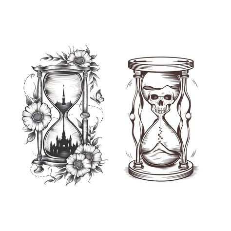 These detailed hourglass tattoo designs capture the essence and passage of time You will receive 75 sketches (1 archive) Shattered Hourglass Tattoo, Witchy Hourglass Tattoo, Hourglass Sketch Drawings, Time Related Tattoos, Double Sided Candle Tattoo, Hourglass Sketch, Sand Clock Tattoo, Hourglass Tattoo Meaning, Hourglass Art