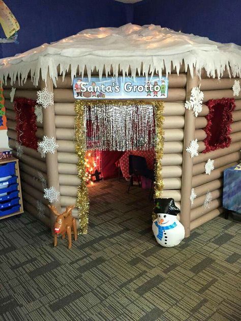 How To Make A Santa Grotto, Santa Grotto Ideas, Christmas Grotto Ideas, Santa Grotto, Grotto Ideas, Santas Grotto, Work Cubicle Decor, Santa's Grotto, Christmas Grotto