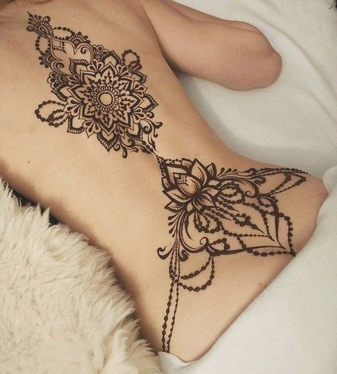 Henna Tattoos On Back, Henna Tattoo Designs Lower Back, Henna Lower Back Tattoo, Henna Body Designs, Back Tattoo Henna, Henna Tattoo Leg, Underboob Henna, Henna Tattoo Designs Back, Henna Leg Designs