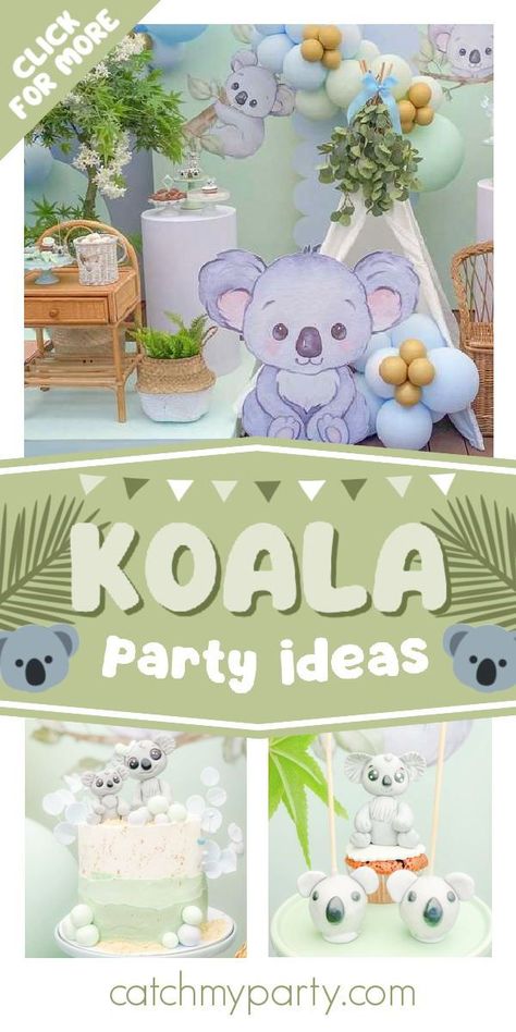 Take a look at this cute koala birthday party! Love the cake pops! See more party ideas and share yours at CatchMyParty.com Izzy's Koala World Party, Koala Cake Pops, Koala Party Food, Koala 1st Birthday Party, Koala Birthday Theme, Koala Party Ideas, Koala Baby Shower Theme, Koala Themed Birthday Party, Koala Birthday Party Ideas