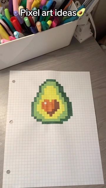 Pixel Art Avocado, Pixel Art Drawings Ideas, Pixel Art On Paper, Pixel Art Cute Kawaii, Cute Pixel Drawing, Pixel Art Difficile, Pixel Art Ideas Cute, Book Pixel Art, Easy Pixel Art Ideas