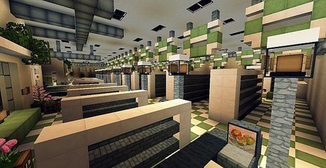 SuperMarket Minecraft building ideas shopping 3 Minecraft Food Shop Ideas, Minecraft Supermarket Interior, Minecraft Supermarket Ideas, Minecraft Grocery Store Interior, Minecraft Supermarket, Minecraft Grocery Store, Craft Ideas For Grandparents, Ideas For Grandparents Day, Minecraft Stores