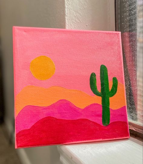 6x6 Canvas Paintings Easy, Cactus Canvas Painting Easy, Paint And Sip Easy Ideas, Easy Simple Painting Ideas On Canvas Summer, Colorful Simple Painting, Summer Simple Paintings, Cute Simple Paintings Aesthetic, Easy Summer Paintings On Canvas Simple, Easy Paintings To Do On Canvas