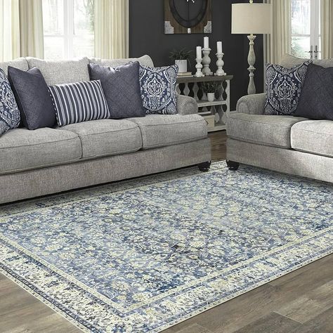 Amazon.com: Blue Area Rug for Living Room 8x10 Washable Vintage Farmhouse Big Large Boho Distressed Carpet Rugs for Bedroom,Light Blue and Cream Polyester Rayon Cotton Blend : Home & Kitchen Bedroom Light Blue, Light Blue Living Room, Tan Living Room, Blue Walls Living Room, Navy Living Rooms, Cream Living Rooms, Grey Couch Living Room, Blue Living Room Decor, Farmhouse Area Rugs