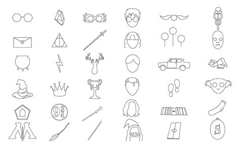 Harry Potter Icons on Behance Secret Harry Potter Tattoo, Tiny Hp Tattoo, Stick And Poke Tattoo Harry Potter, Discrete Harry Potter Tattoos, Tiny Harry Potter Tattoos Ideas, Small Simple Harry Potter Tattoos, Harry Potter Tattoo Behind Ear, Harry Potter Micro Tattoo, Harry Potter Related Tattoos