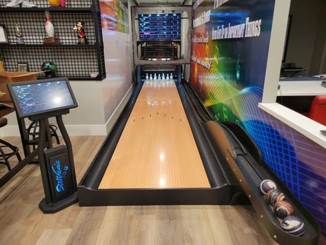 DuckPin Bowling | DuckPin Manufacturer | Social DuckPin Bowling Indoor Bowling Alley Home, In Home Bowling Alley, Basement Bowling Alley, At Home Bowling Alley, Home Bowling Alley Game Rooms, Bowling Alley In House, Lodge Basement, Diy Bowling Alley, Bowling Room