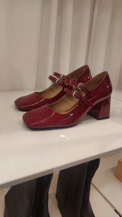 Fall 23 Shoe Trends, Wine Red Shoes, Formal Red Mary Janes, Cherry Red Shoes, Marie Jane Shoes, Maroon Mary Janes, Burgundy Mary Janes, Red Heels Mary Janes, Dark Red Mary Janes