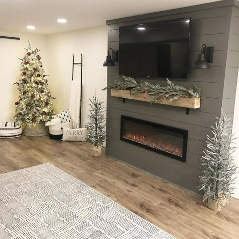 Basement Fireplace, Shiplap Fireplace, Basement Living Rooms, Christmas Fireplace Decor, Living Room Decor Fireplace, Bedroom Fireplace, Faux Fireplace, Fireplace Remodel, Room Remodel