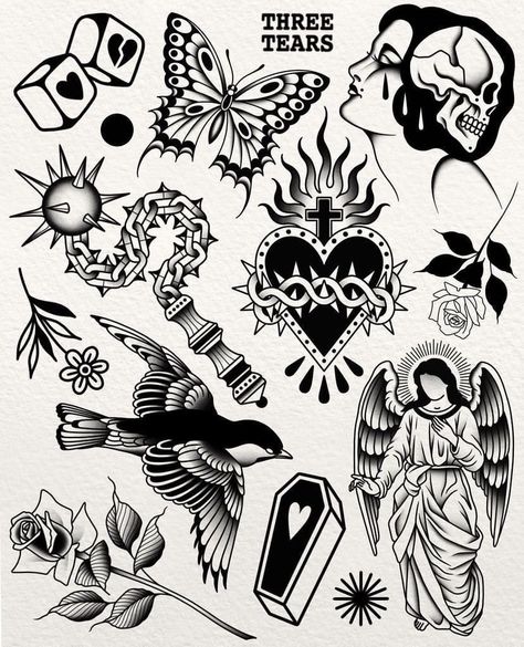 106 American Traditional Tattoo Designs That Are Real Statement Pieces Traditional Tattoo Quotes, Traditional Tattoo Symbols, Flash Tattoo Sleeve, Black Flash Tattoos, Traditional Tattoo Filler, Old School Tattoo Style, Traditional Tattoo Woman, Traditional Tattoo Stencils, Traditional Tattoo Flash Sheets