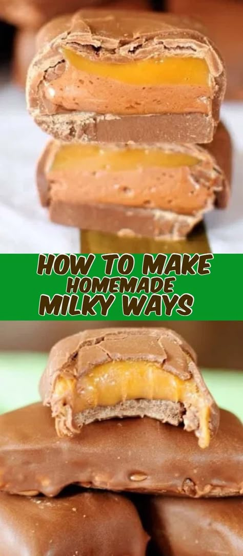 How to Make Homemade Milky Way Candy Bars Copycat Milky Way Bars, Chocolate Caramel Candy Recipe, Candy Bar Copycat, Diy Candy Bars, Homemade Chocolate Candy Bars, Homemade Milky Way Bars, Homemade Milk Duds, Copycat Sees Candy Recipes, Homemade Candy Bar Recipes