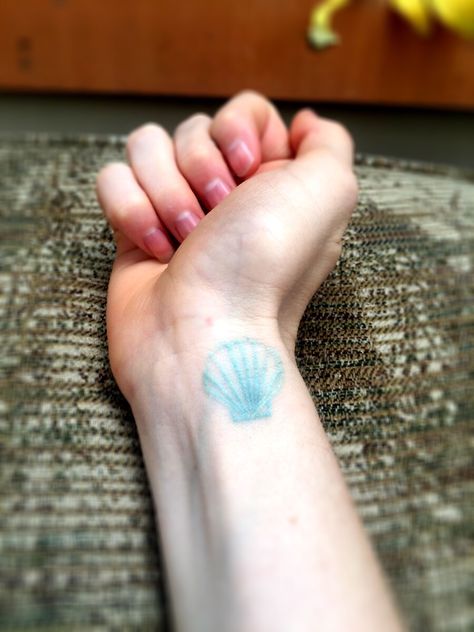 Light Blue Tattoo, Shell Tattoo, Tattoo White, Shell Tattoos, Blue Tattoo, Wrist Tattoo, White Tattoo, Tattoo Blog, Small Tattoo