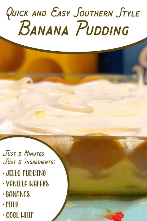 Banana Jello Dessert, Banana Pudding Jello Recipe, How To Make Banana Pudding Easy, Quick Easy Banana Pudding, Banana Pudding Using Instant Pudding, Easy Banana Pudding With Instant Pudding, Easy Southern Banana Pudding, Banana Pudding Recipe Small Batch, Banana Pudding With Jello Pudding