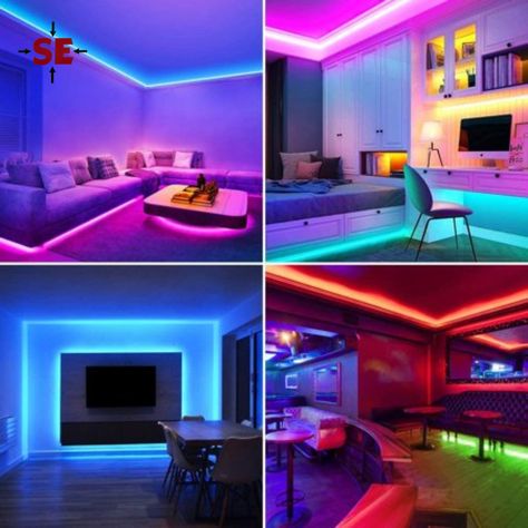 LED Lighting Ideas Basement Led Lighting Ideas, Led Lights In House, Strip Lighting Living Room, Led Light Home, Led Lights Interior Design, Cool Room Designs With Led Lights, Electrical Lighting Design, Led Lights In Office, Led Basement Lighting