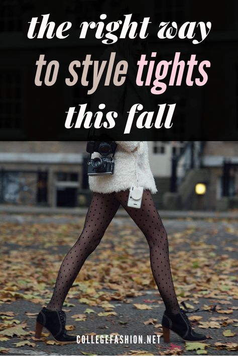 How To Style Tights Outfits, Dresses With Tights Fall, Converse And Tights Outfits, How To Wear Tights 2023, How To Wear Colored Tights, Tights With Sweater Dress, Fall Mini Skirt Outfit Tights, Outfits With Patterned Tights, Best Tights For Women