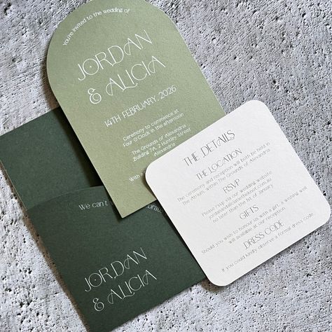 Ultra modern typography meets soothing sage greens in this layered pocket wedding invitation suite. Available to purchase as just the invitation, invitation and details card or the whole set including pocket. Should you wish to see the quality of my invitations prior to committing to the full purchase, please consider ordering a sample. To order a sample simply add 1 to cart and purchase. Please be advised that samples are pre-printed and not personalised with your details. Please be advised tha Wedding Green Invitation, Forest Green And Sage Wedding, Wedding Invites Green, Sage Green Wedding Invites, Sage Green Invitations, Green And White Wedding Theme, Wedding Invitations Sage Green, Wedding Card Green, Green Wedding Invites