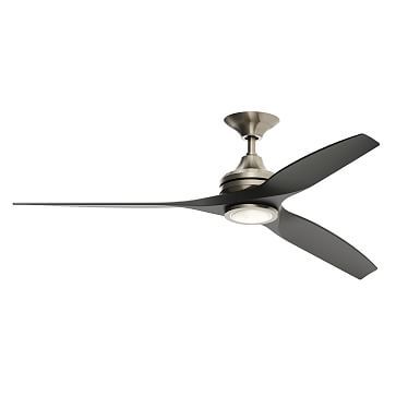 Kute Ceiling Fan (44") | West Elm Farmhouse Fan, Ceiling Fan Motor, Mobile Chandelier, Curved Wood, Metal Canopy, Dimmable Led Lights, Metal Ceiling, Metal Mirror, Modern Accents