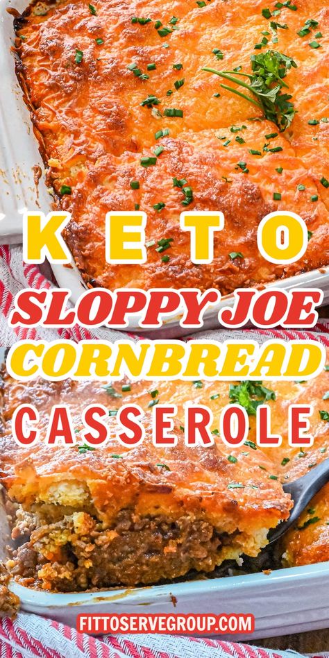 This keto sloppy joe cornbread casserole recipe is a quick and easy low-carb, gluten-free dish that can be whipped up in under an hour. A hearty meal with all the flavors of your favorite sandwich without the bun! #ketosloppyjoecornbreadcasserole #ketosloppyjoecasserole #ketosloppyjoe #lowcarbsloppyjoecasserole Sloppy Joe Cornbread Casserole, Sloppy Joe Cornbread, Low Carb Sloppy Joes, Homemade Sloppy Joe Sauce, Cornbread Casserole Recipe, Sloppy Joe Casserole, Keto Casseroles, Cornbread Casserole, Keto Casserole