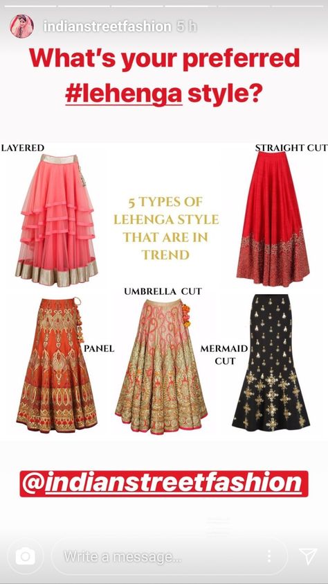 Lehanga Patterns Indian Weddings, Types Of Lengha, Lehenga Sewing Pattern, Types Of Indian Dresses Names, Different Types Of Lehenga Pattern, Diy Lehenga Ideas, Simple Lehenga Designs Classy, Types Of Lehenga, Lehenga Type