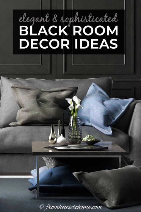 elegant and sophisticated black room decor ideas Black Room Decor Ideas, All Black Room, Black Walls Living Room, Black Room Design, Bedrooms Black, Walls Texture, Kitchens Interior, Black Bedrooms, Black And White Living Room Decor