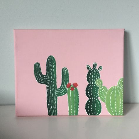 Pink & Green Cactus Canvas 8x10 in. Canvas by OhMyPoshCanvases Easy Thing To Paint On Canvases, Cactus Tree, London Artist, Simple Canvas Paintings, Cute Canvas Paintings, Easy Canvas Art, Easy Canvas Painting, Seni Cat Air, Cute Canvas