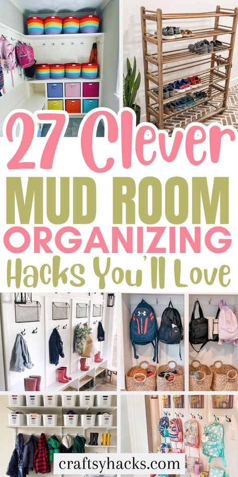 Discover the best mudroom storage hacks to streamline your space! Organizing your home is easy with efficient mud room decluttering ideas. Create your dream mudroom with these easy storage organization options. Large Family Mudroom Organization, Organized Mudroom Ideas, Small Mudroom Organization Ideas, How To Organize Mudroom, Storage Hooks Organizing Ideas, Sports Storage Ideas Mud Rooms, Kids Backpack Storage Ideas, Mudroom Closet Organization Ideas, Mudroom Organization For Kids