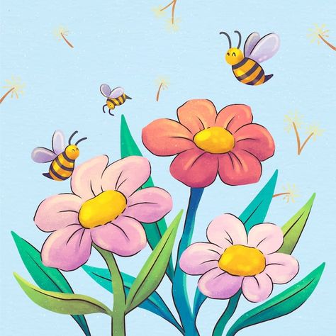 Watercolor spring illustration | Free Vector #Freepik #freevector #spring-illustration #spring-season #springtime #spring-watercolor Spring Cartoon Drawing, Flower Shop Illustration, Spring Season Drawing, May Illustration, Spring Cartoon, Spring Vector, Easy Pictures To Draw, Floral Print Background, Spring Drawing