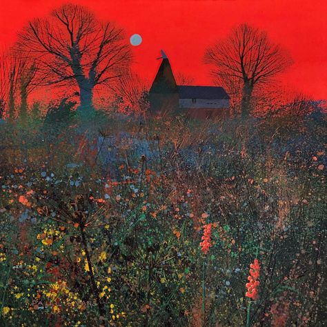 281 Likes, 26 Comments - Paul Evans (@paulevansartist) on Instagram: “Red Sky at Night. Ink and watercolour, 38cmx38cm, Lavenham Contemporary. #red #sky #evening…” Contemporary Landscapes, Moon Sunset, Evans Art, Sky At Night, Galleria D'arte, Ink And Watercolour, Paul Evans, Iconic Wallpaper, Abstract Flower Art