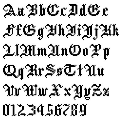 Stgotic Alphabet Example - Pixel Type, Pixel Blackletter, Blackletter Typography Pixel Numbers, Pixel Letters, Cross Stitch Font, Cross Stitch Alphabet Patterns, Pixel Font, Cross Stitch Fonts, Cross Stitch Letters, Gothic Fonts, Graphic Design Fonts