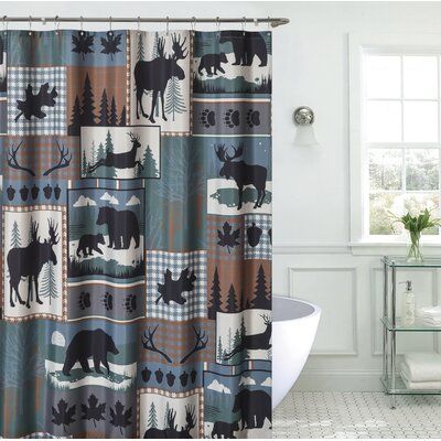 This shower curtain is an essential piece of décor for any woodland themed bathroom. It is made of durable and easy to clean polyester with reinforced hook holes that ensure this piece will stay on your shower curtain rod where it belongs. Its unique style will be a sure hit for your themed bathroom. | Millwood Pines Woodland Forest Shower Curtain Polyester, Size 70.75 H x 70.75 W in | Wayfair Nature Winter, Themed Bathroom, Shower Curtain Rod, Woodland Forest, Winter Themed, Moose, Shower Curtain, Forest, Shower