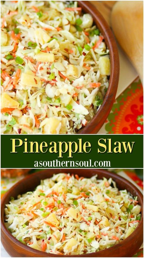 Pineapple Slaw, Pineapple Coleslaw, A Southern Soul, Resep Salad, Slaw Recipes, Coleslaw Recipe, Salad Side Dishes, Backyard Bbq, Coleslaw