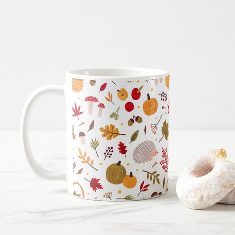 Autumn Hand Drawn Fall Mug Size: 11 oz. Color: White. Gender: unisex. Age Group: adult. Autumn Mug Painting Ideas, Autumn Ceramic Painting, Autumn Mug Painting, Autumnal Pottery Painting, Pottery Painting Autumn, Autumn Pottery Painting, Fall Pottery Painting Ideas, Autumn Pottery, Fall Mugs